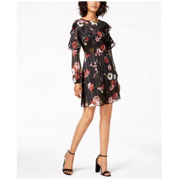 Adrianna Papell Floral mini ruffle dress size 6 S - Picture 1 of 9